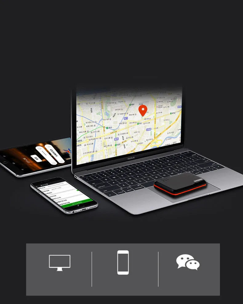 Black ABS Beidou GPS locator 78x41x12mm with built-in antenna and 48-hour polymer battery