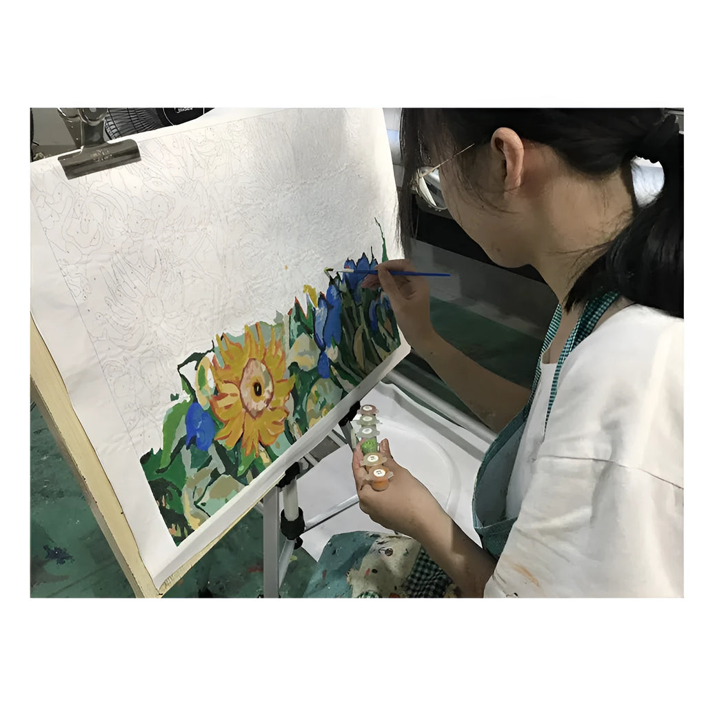 DIY digital painting kit showing 40x50cm frameless canvas with body art design, three brushes, and two hooks.