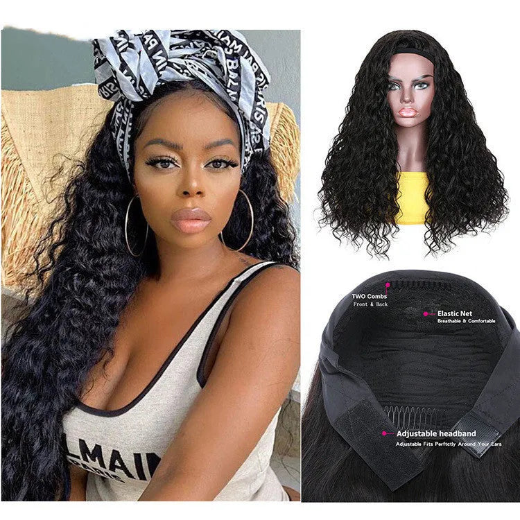 Brazilian water wave headband human hair wig in photo colour, real hair for ladies, 10 inch length