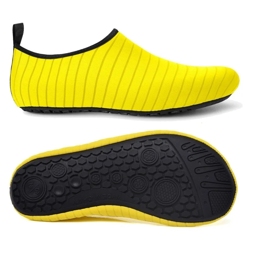 Barefoot aqua shoes with mesh upper and rubber sole for beach swim yoga, unisex adult sizes