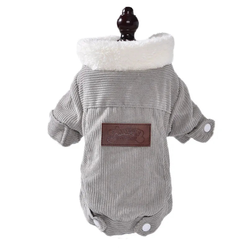 Lambswool-lined dog and cat vest with fleece padding for autumn and winter warmth in grey and pink colours
