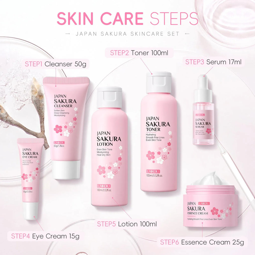 Cherry Blossom 6-piece skin care set with cleansing and brightening products