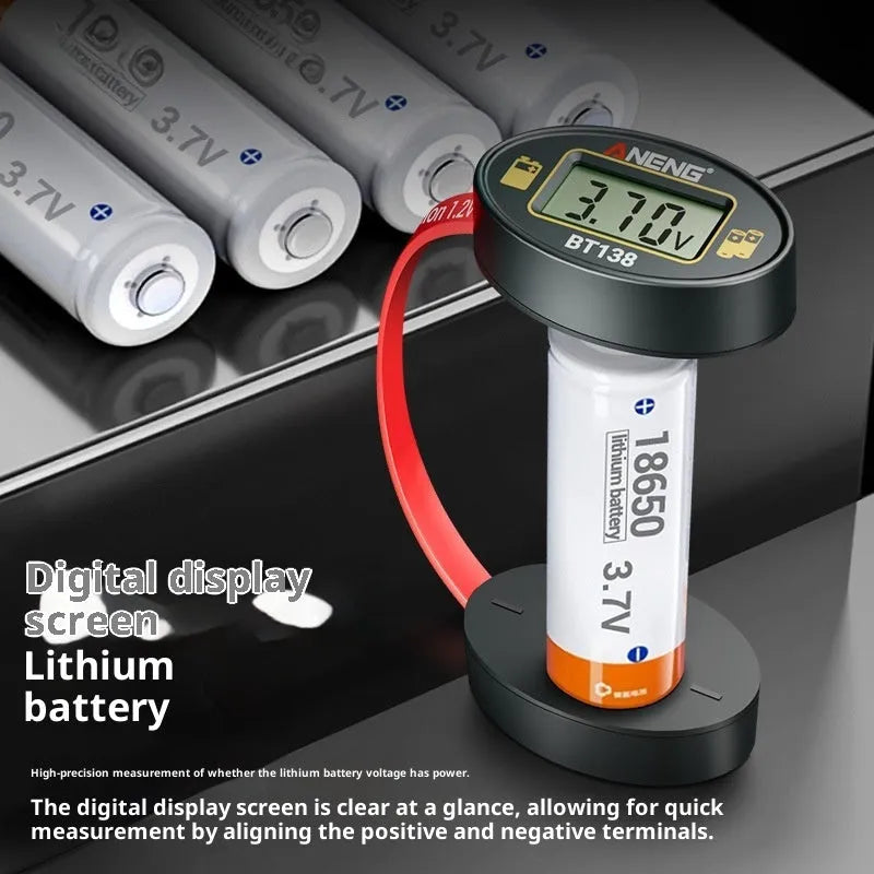 BT138 digital display battery detector with magnetic backing on a table