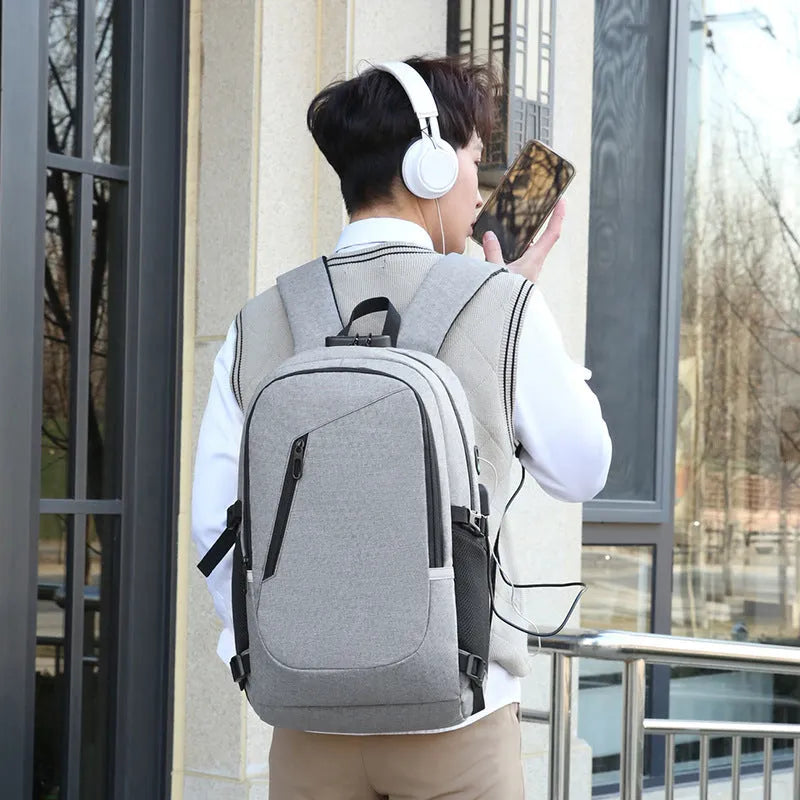 Oxford cloth computer backpack in blue colour showing 35 litre capacity and street style design
