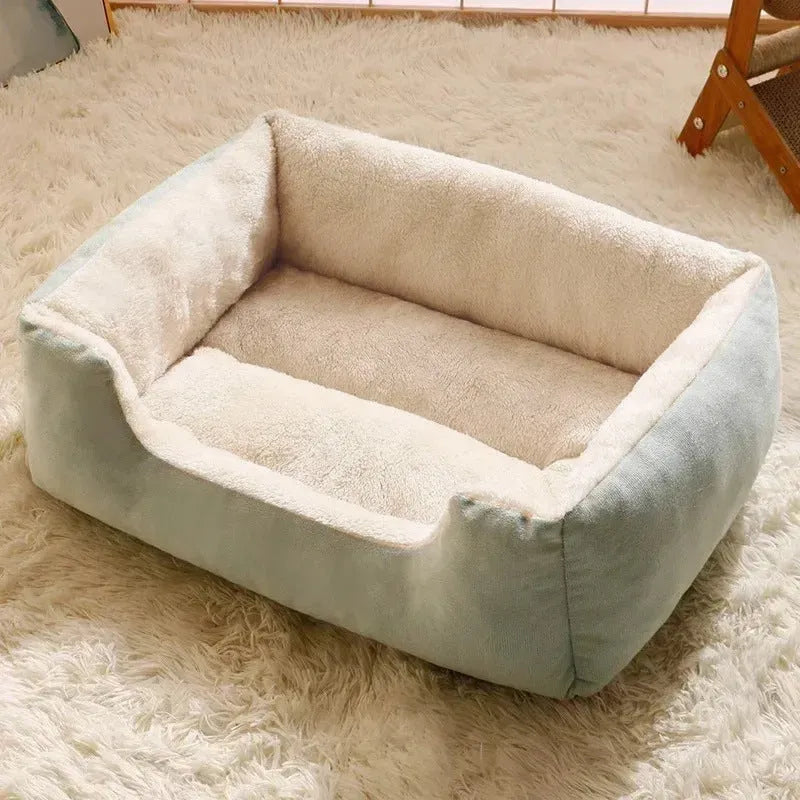 Soft plush pet bed cushion for cats and dogs shown in available colours.