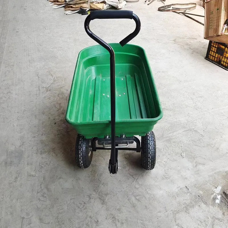 Green four-wheel plastic dumptruck with steel PP construction and 350kg load capacity