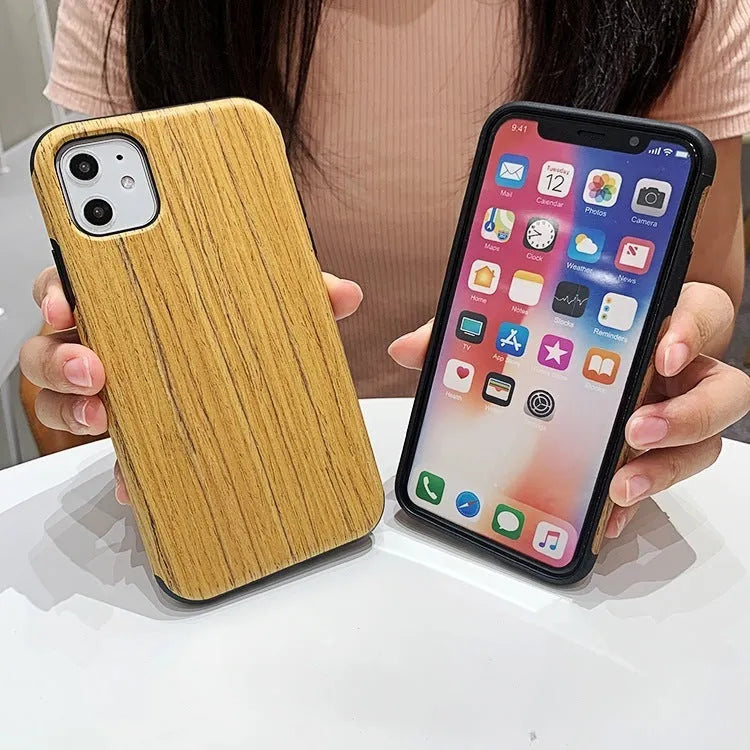 Wood iPhone case in Rosewood colour showing natural wood grain on back cover design