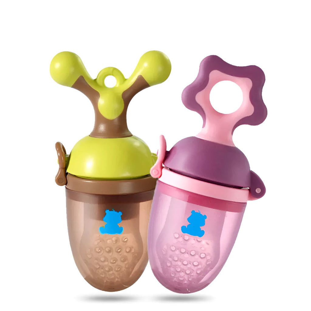A green polypropylene baby teething ring with raised nodule textures for gum massage.