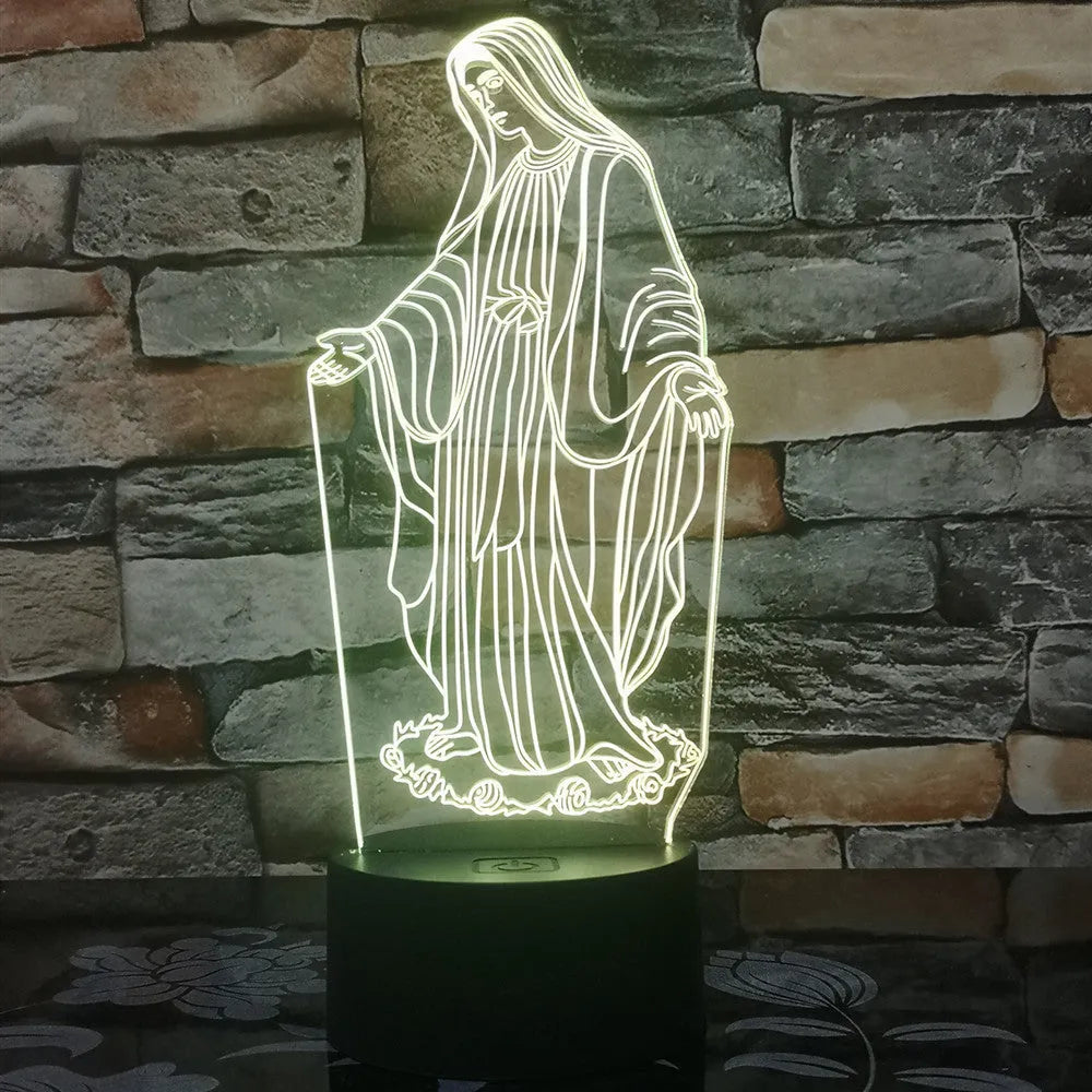 3D LED night light showing colourful dual-ring pattern from laser-engraved acrylic on an ABS base.