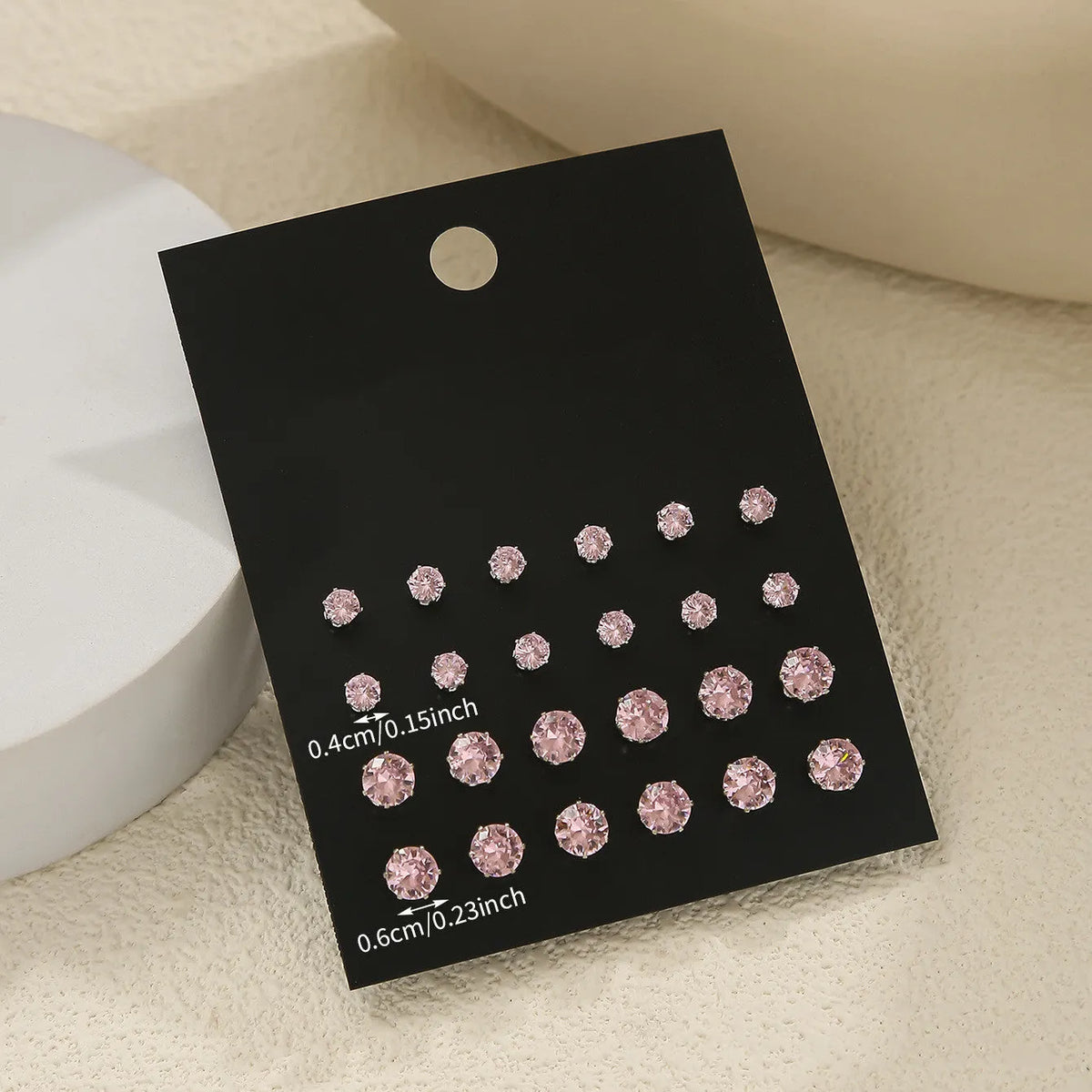 Pink round stud earrings set for women, 12 pairs of electroplated alloy geometric ear studs