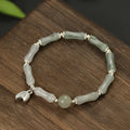 Natural Tianshan green bamboo sterling silver bracelet for women with antique style.