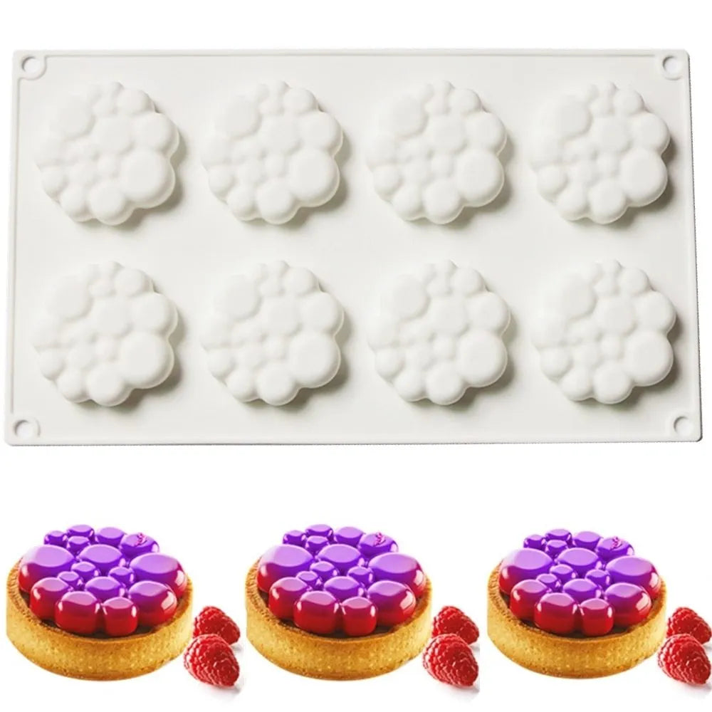 Round silicone cake mould with 8 bubble tower pattern for baking and dessert making