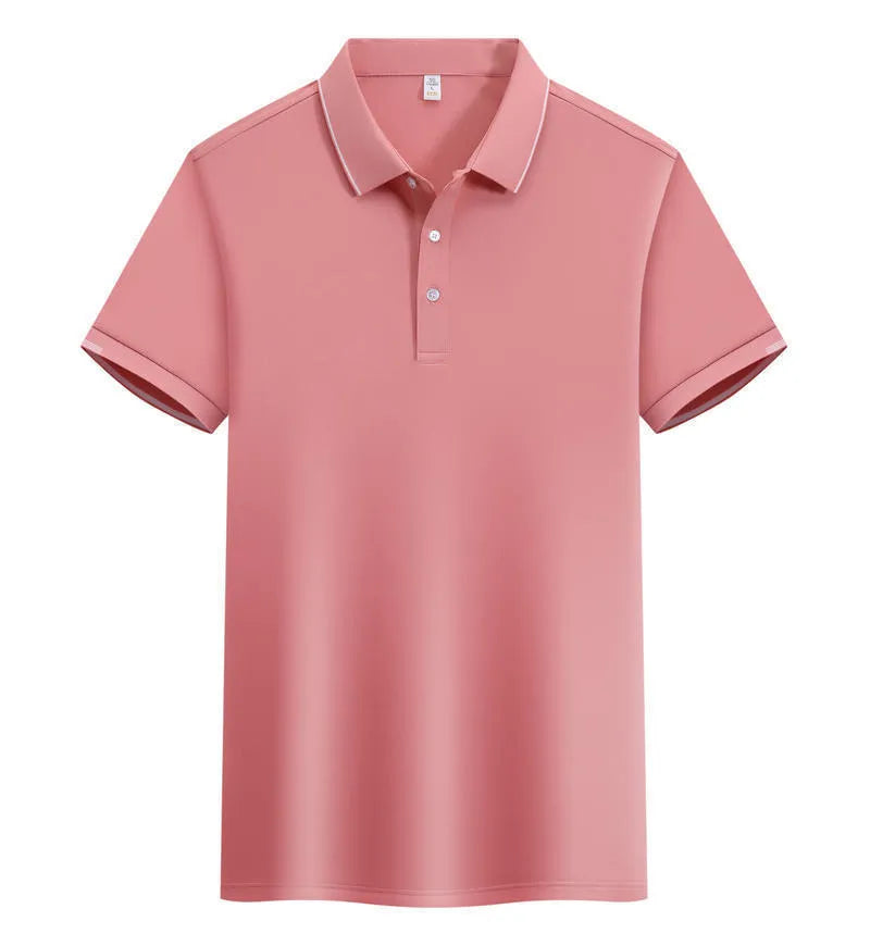 Cotton blend short sleeve polo shirt in loose fit showing colour options