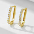 Sterling silver oval geometric ear clips with zircon stones in white or yellow finish