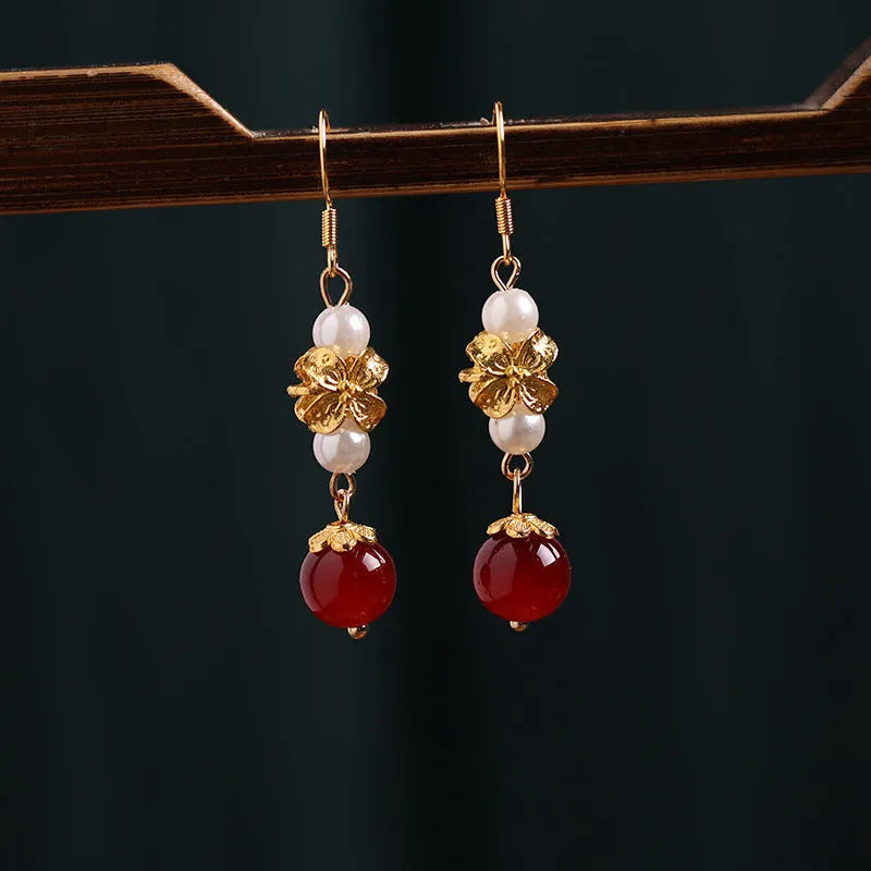 Vintage geometric alloy earrings with electroplated retro finish for traditional Chinese outfits