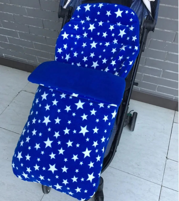 Envelope-style baby stroller sleeping bag in a plain colour, shown on a pram with lamb cashmere lining visible.