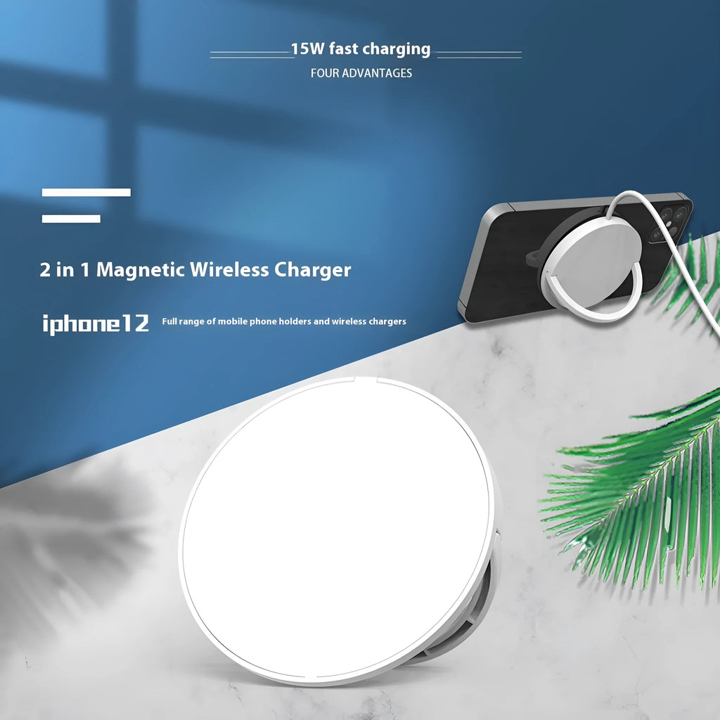 15W magnetic wireless charger with Type-C interface, shown in PD Black, PD White, Android Black or Android White