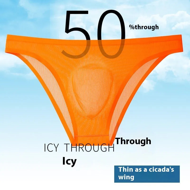 Ultra-thin ice silk seamless low-waist briefs in a solid colour on a white background.