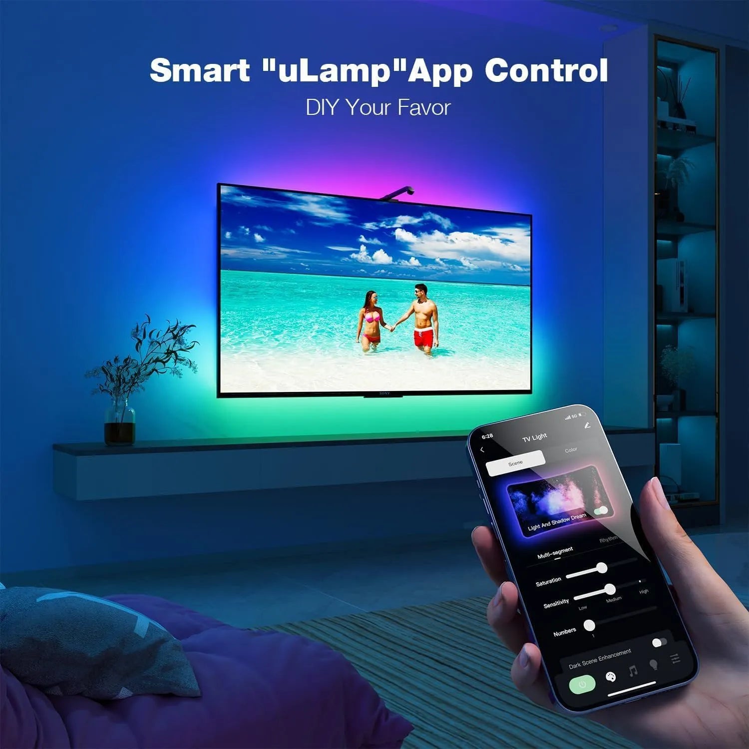 5 metre RGB ambience light strip with remote control for desktop and TV background synchronised lighting