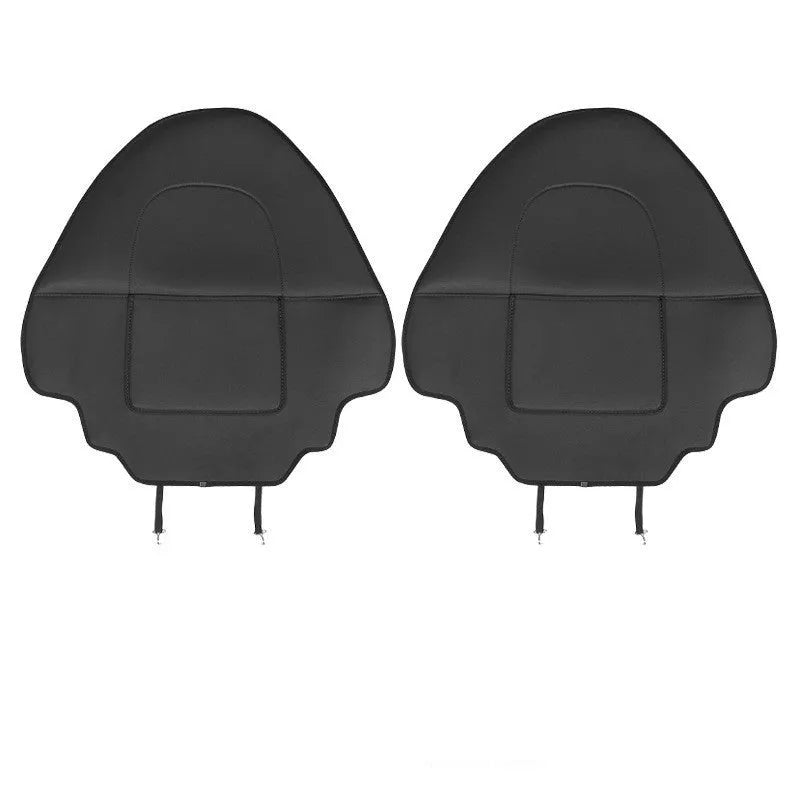 Black leather rear anti kick pads for car seat protection measuring 68cm by 42cm