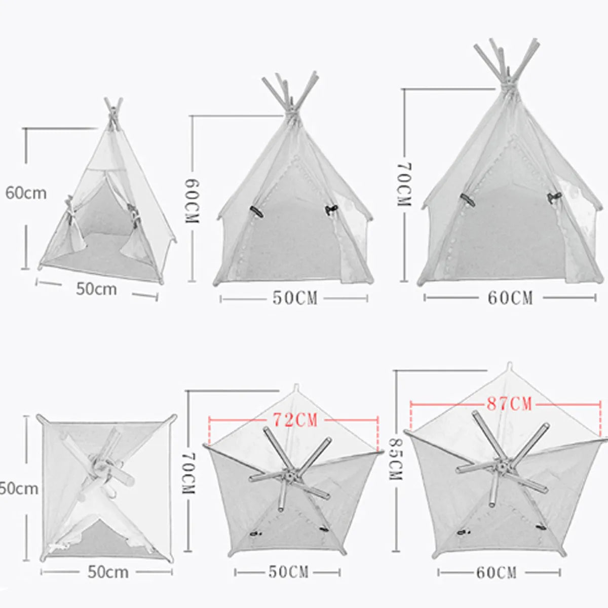 Flax linen portable teepee bed for small dog or cat with striped pattern and cushion
