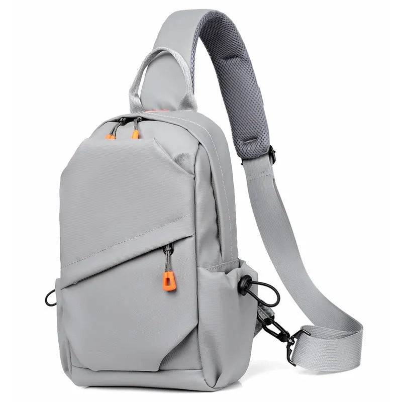 Mens black casual crossbody bag with single shoulder strap, made from waterproof polyester