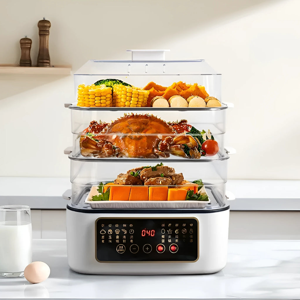 28L electric kitchen steamer with stainless steel racking and cooking integration function
