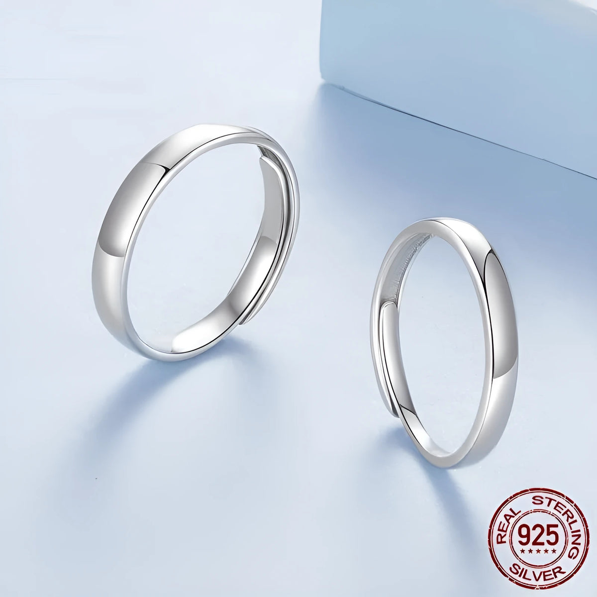 S925 sterling silver open ring for men and women, geometric gloss finish, average size couple ring.