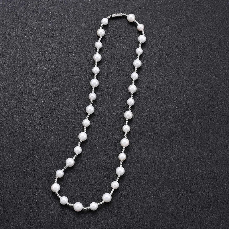 White freshwater pearl necklace, round bead chain, 45cm or 50cm, with optional cross pendant
