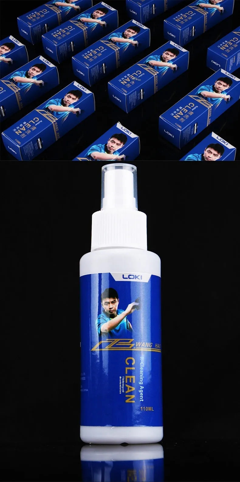 110ml bottle of table tennis rubber cleaning liquid with sponge applicator for paddle maintenance