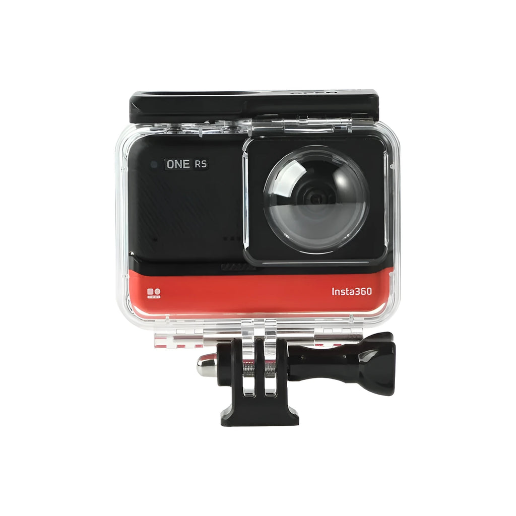 Transparent waterproof housing for Insta360 One RS camera with dimensions 9×8×4.5 cm