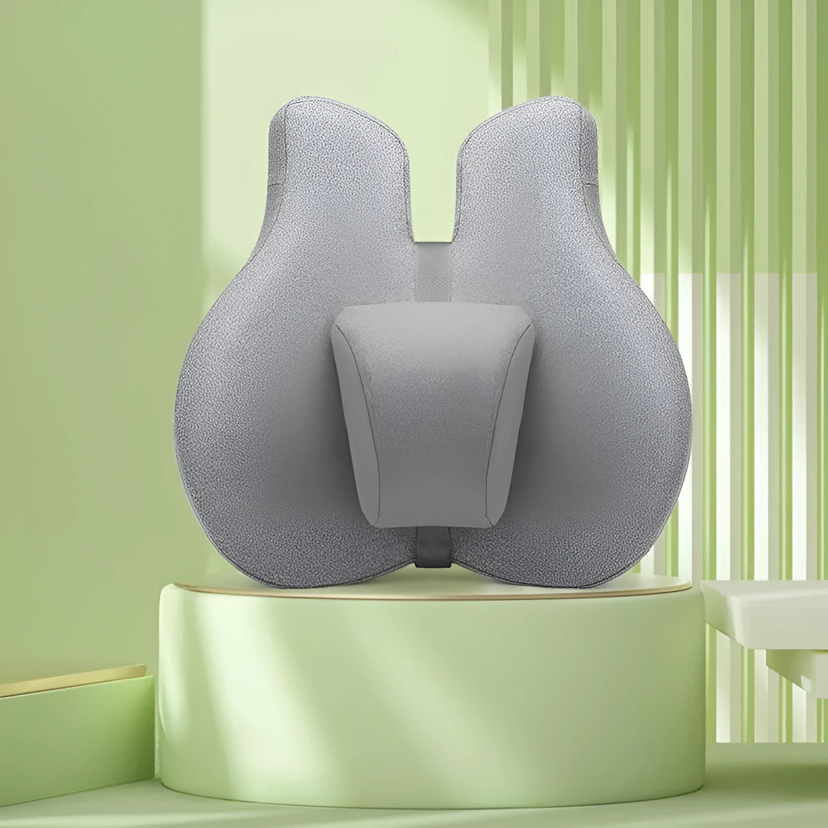 Medium grey memory cotton waist protection cushion set with adjustable lumbar support on an office chair