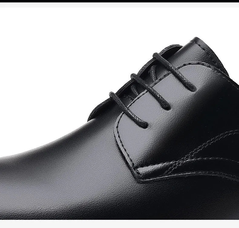 Black lightweight casual leather shoes with lace-up fastening, polyurethane upper, rubber sole, sizes 38-41