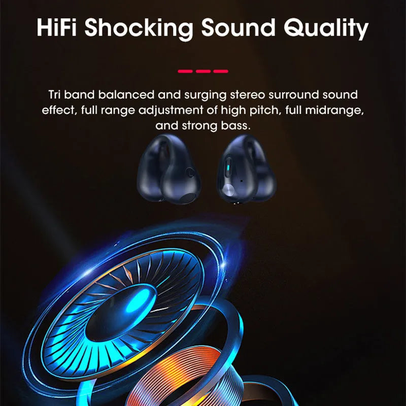 Bone conduction Bluetooth headset with ear clip design in black, white, or khaki colours