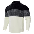A man's knitted long-sleeved pullover sweater for fall and winter wear.