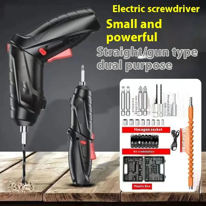 Rechargeable electric screwdriver toolbox 48 piece set with USB charging, 3.7-4.2V lithium battery and 21 x 17 x 6 cm case