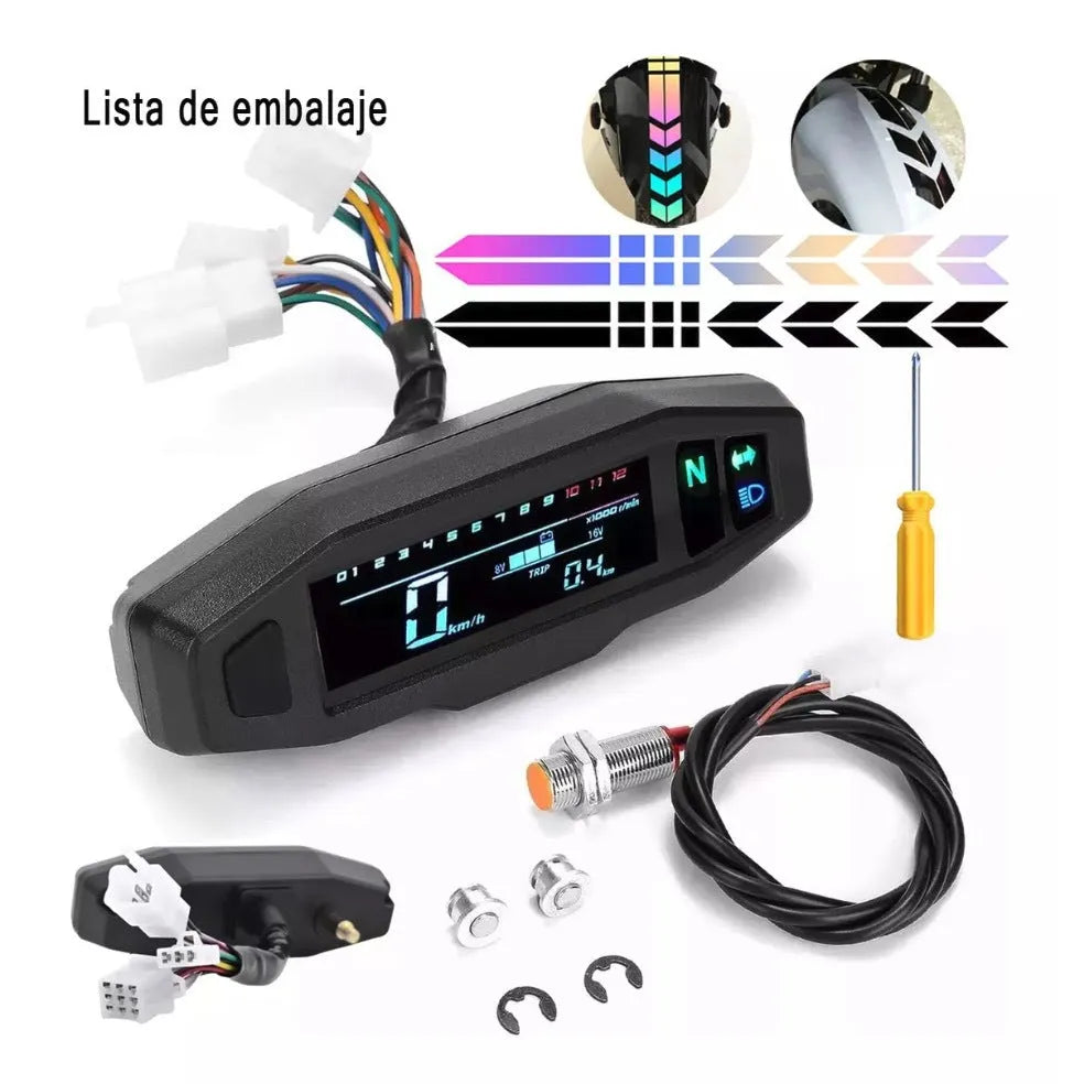 Motorcycle universal speedometer suit with black casing and clear display for speed reading