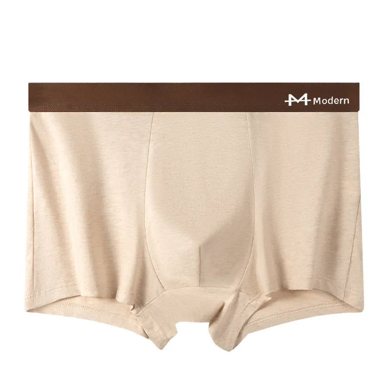 Men's mid-waist cotton boxer briefs with breathable mesh bottom crotch and non-printing coloured cotton fabric, sizes L-4XL.