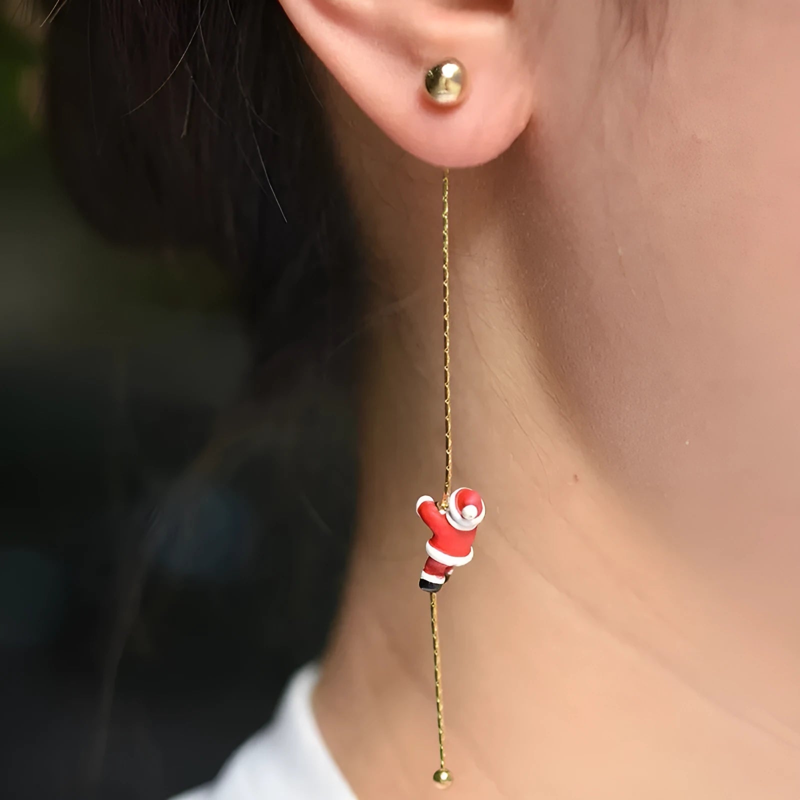 Crawling Santa tassel long asymmetric snowflake earrings in zinc alloy with inlaid diamonds for women