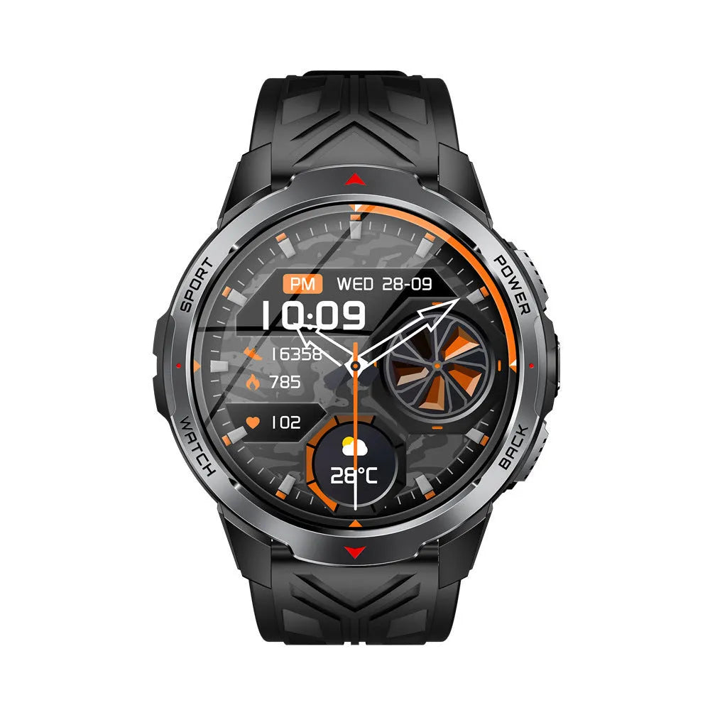 Smart watch with Bluetooth calling and heart rate monitor on wrist, black silicone strap