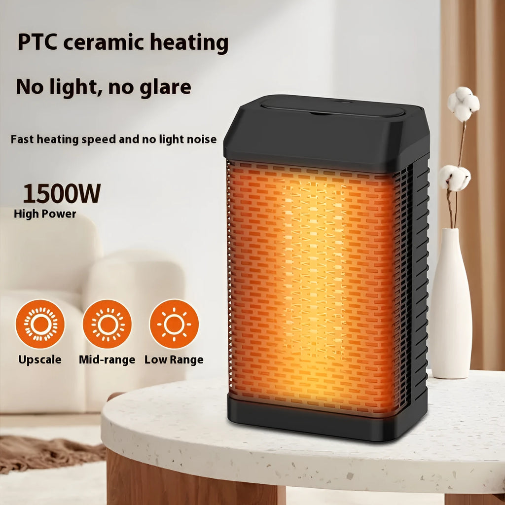 Black remote control desktop heater with compact dimensions for small room heating