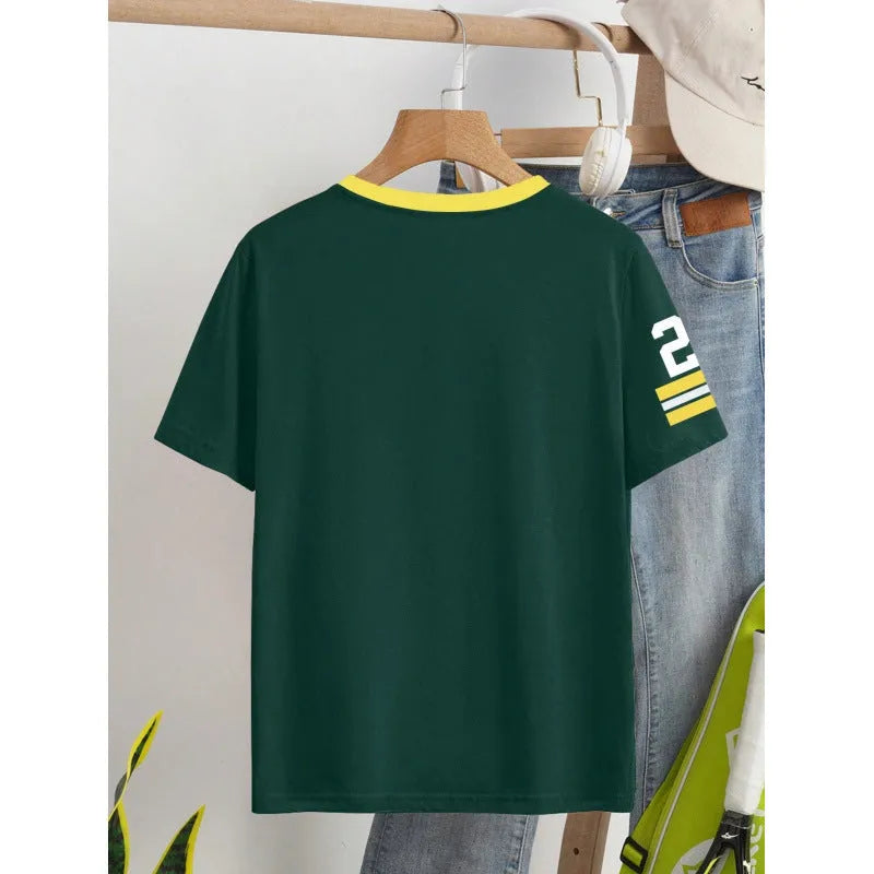 Loose fit red cotton T-shirt with printed letter design and short sleeves