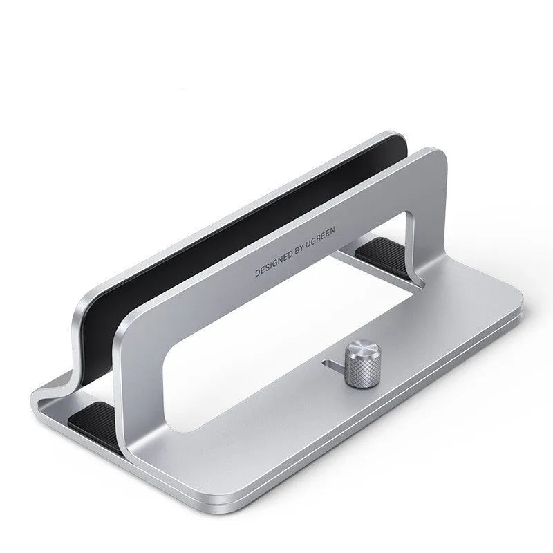 Silver aluminium laptop cooling stand with adjustable width from 12mm to 26mm