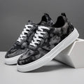 Men's low-top canvas platform sneakers in blue with lace-up front and sewn thread detailing