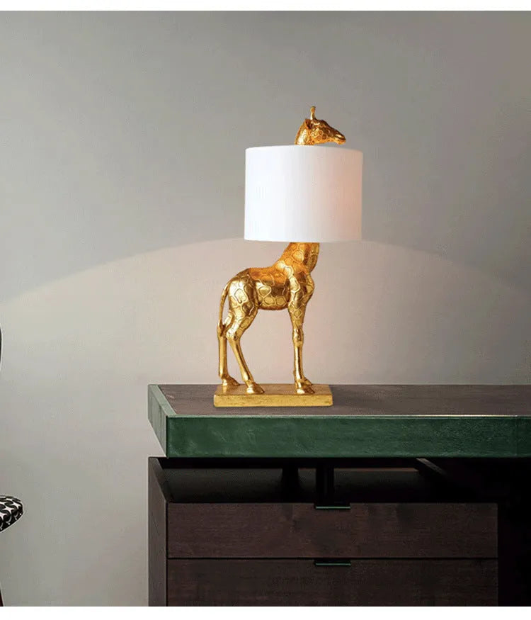 White and gold giraffe table lamp 66cm tall for bedside and study lighting