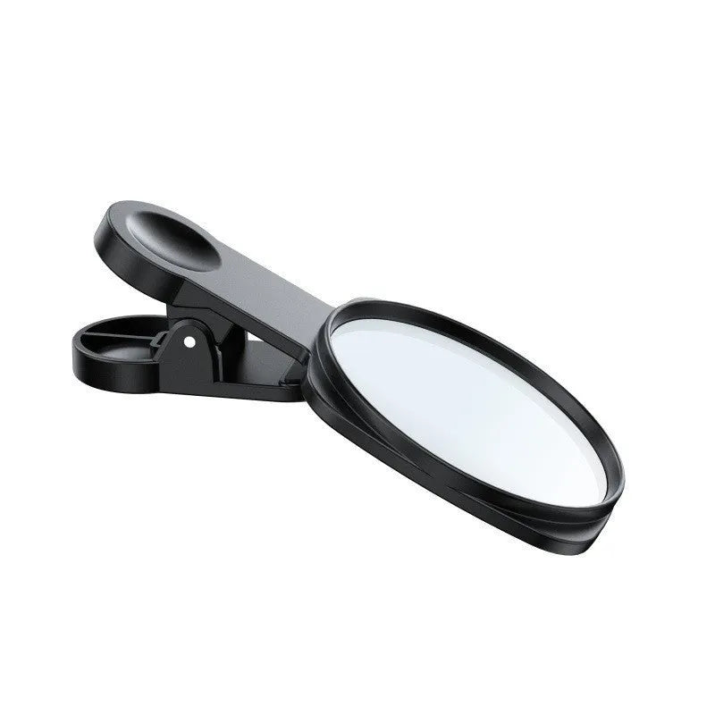 Black mobile phone rear camera self-timer clip with mirror, plastic and glass, includes lens, cloth, and storage box.