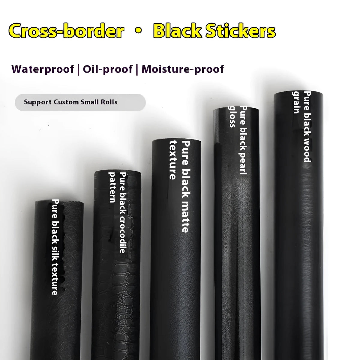 Self-adhesive black wallpaper roll, 40cm wide PVC, pure black wood grain, waterproof furniture renovation sticker