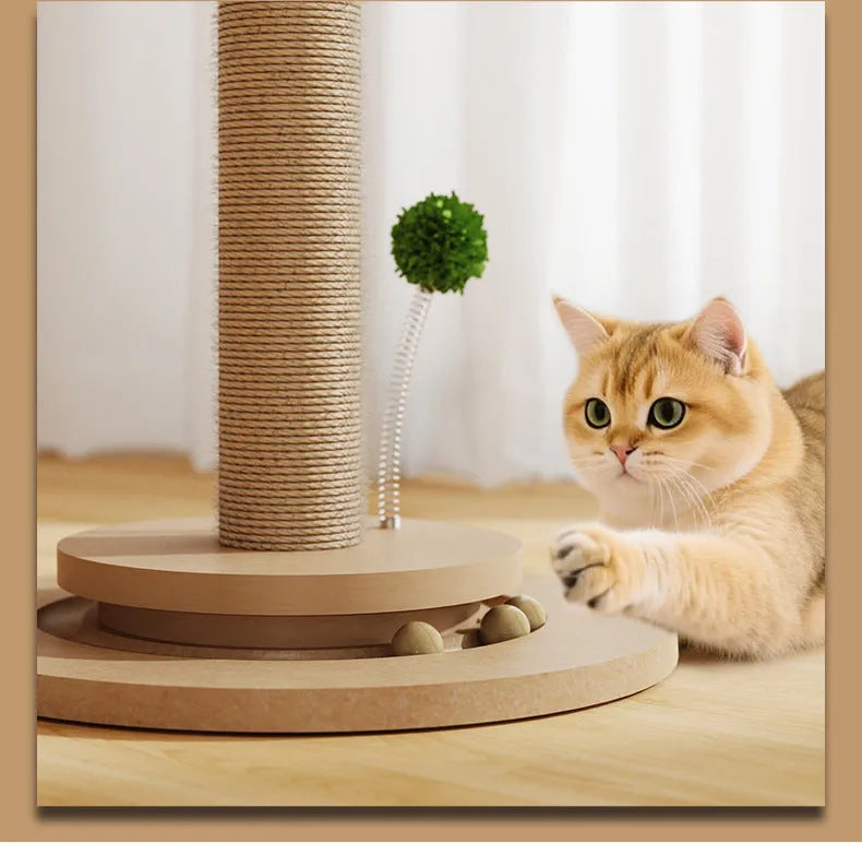 Self-Hi vertical cat climbing frame with a canna-coloured column and hemp rope scratching surface.