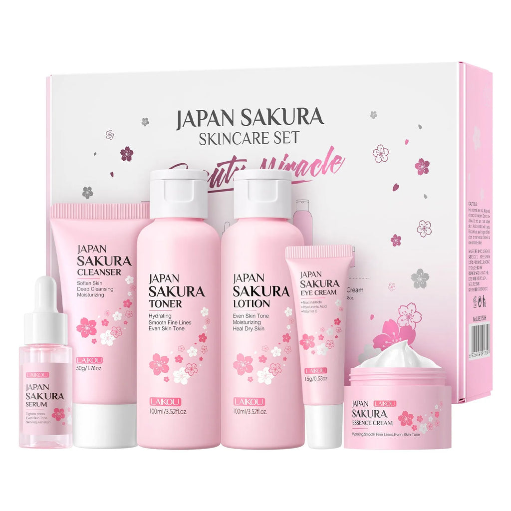 Cherry Blossom 6-piece skin care set with cleansing and brightening products