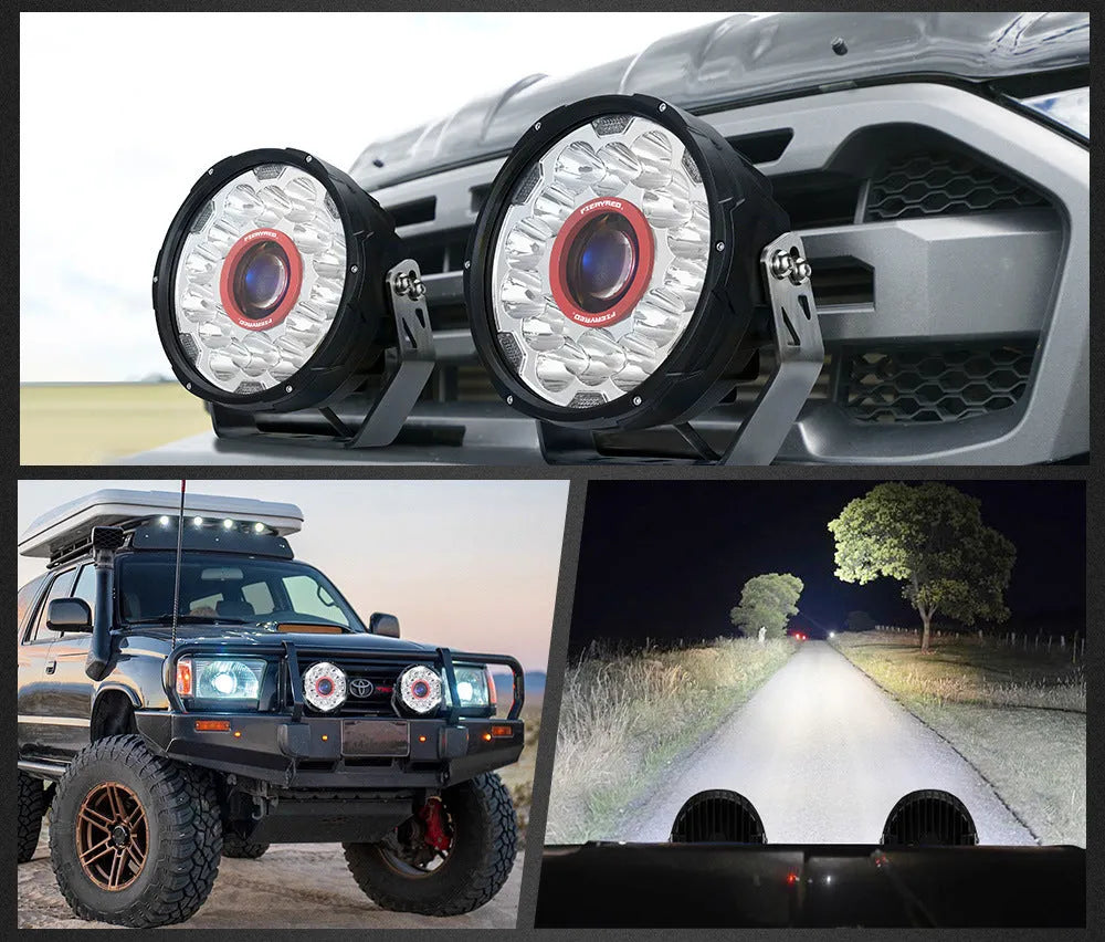 Pair of 7-inch round LED off-road vehicle lights with waterproof construction